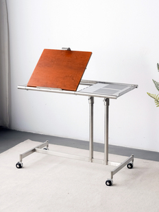 中古风移动实木小推车茶几琴谱架可升降不锈钢边几床边桌子电脑桌