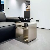 中古风简约床头柜不锈钢边几意式 收纳茶几轻奢卧室网红沙发角几