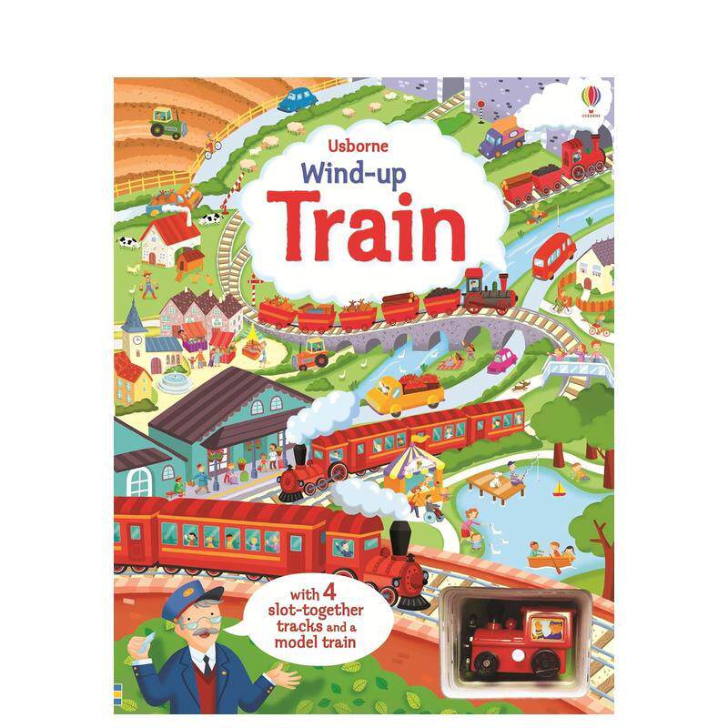 【预售】【扭动发条玩具书】火车（含4个轨道槽） 【Wind-up】 Train 英文进口原版儿童趣味图书Fiona Watt  Alistar