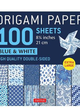 【现货】折纸100张蓝色和白色 8 1/4 英寸（21 厘米） Origami Paper 100 sheets Blue & 现货ite 8 1/4