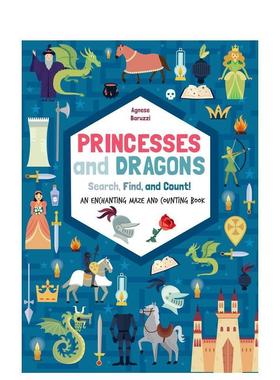 【预售】公主与龙：迷宫数数书（寻找发现与计数） Princesses and Dragons: An enchanting maze 英文进口原版儿童趣味图书Agnes