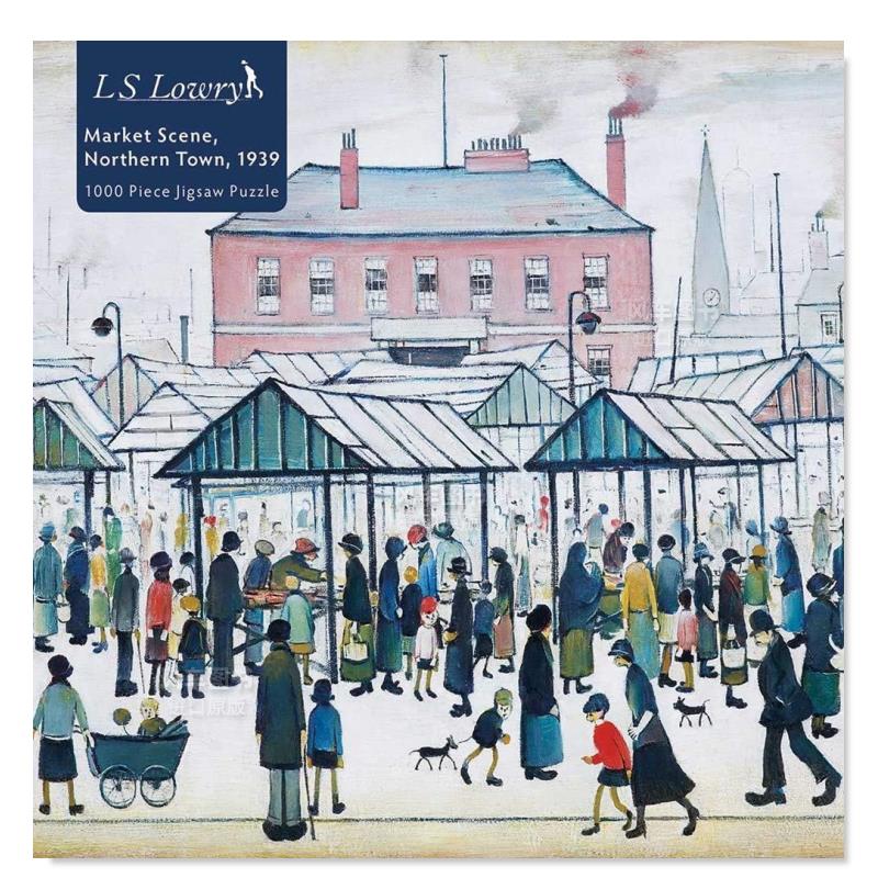 【预售】拼图1000片 L.S.洛瑞:市场场景,北部城镇 L.S. Lowry:Market Scene,Northern Town,1939原版Flame Tree火焰树拼图书艺术