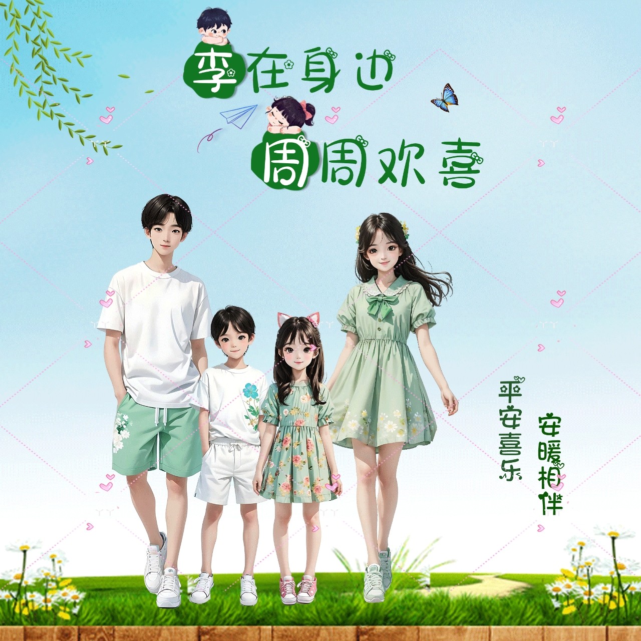 抖音直播全家福亲子头像素材模板PSD绿色碎花连衣裙姓氏头像素材,商务/设计服务,设计素材/源文件,淘宝优惠券,粉丝福利购,淘宝优惠卷