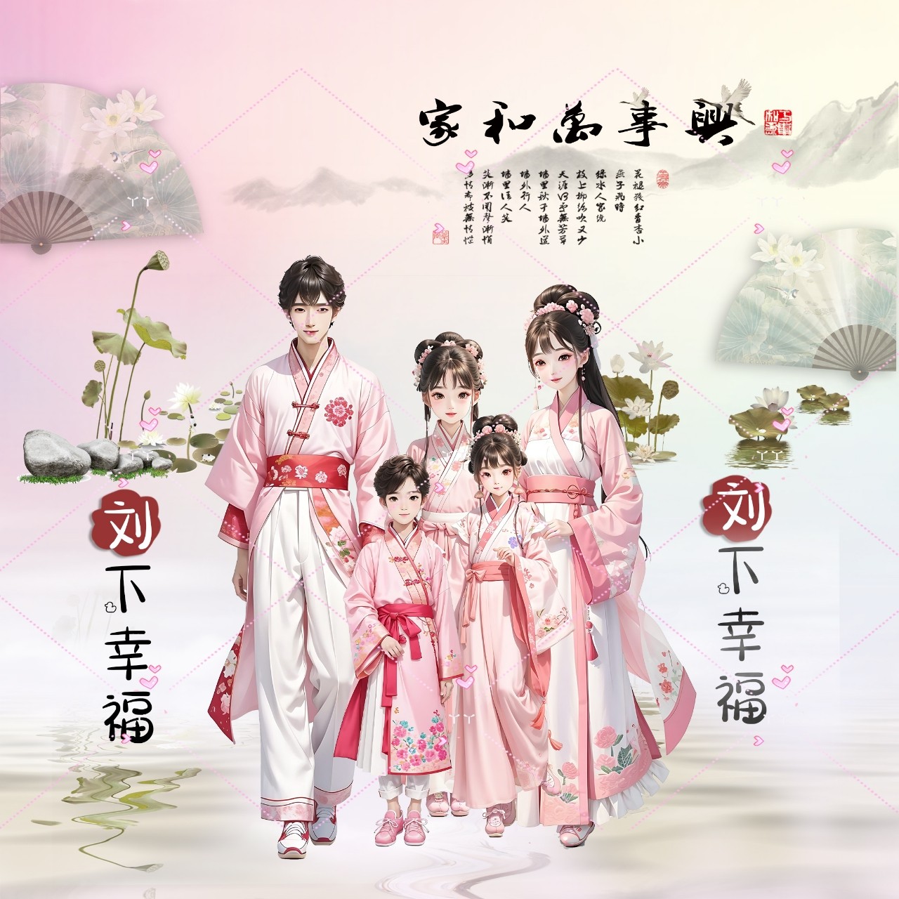 全家福亲子头像抖音快手素材PSD粉色古风全家福人物姓氏头像制作,商务/设计服务,设计素材/源文件,淘宝优惠券,粉丝福利购,淘宝优惠卷