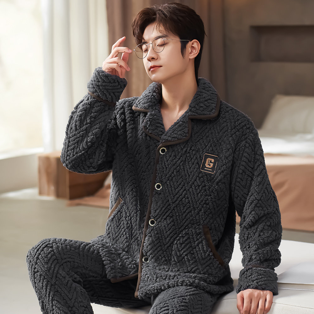 睡衣男士秋冬款冬季珊瑚绒加厚加绒保暖法兰绒家居服大码冬天套装