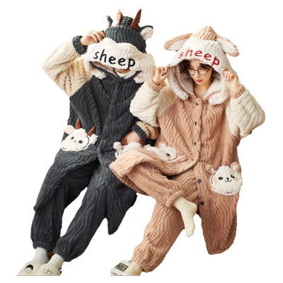 情侣睡衣女秋冬季加厚珊瑚绒男士可外穿法兰绒睡袍睡裤套装家居服