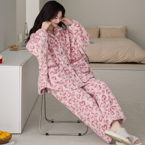 新款玉兔绒可外穿家居服女士套装