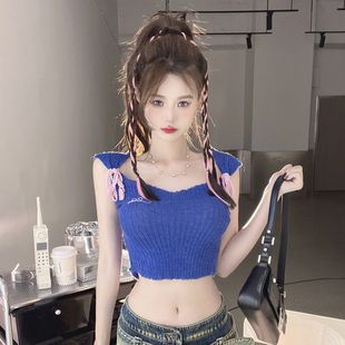 无袖 辣妹短款 蝴蝶结系带设计感高腰修身 吊带背心女夏季 上衣 薄款