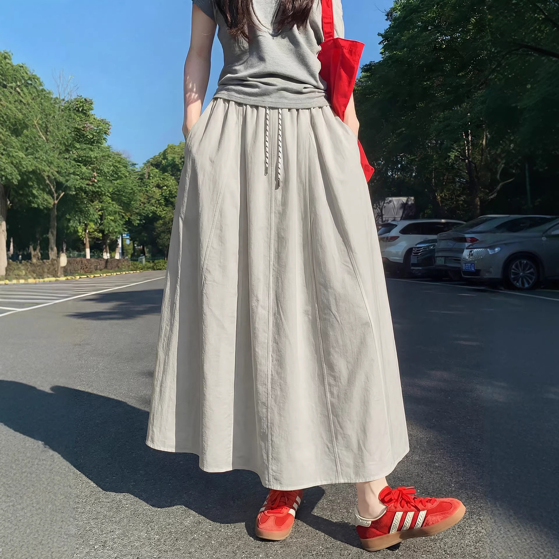 工装半身裙女新款胖mm伞裙a字半裙垂坠感小个子夏季南瓜长裙