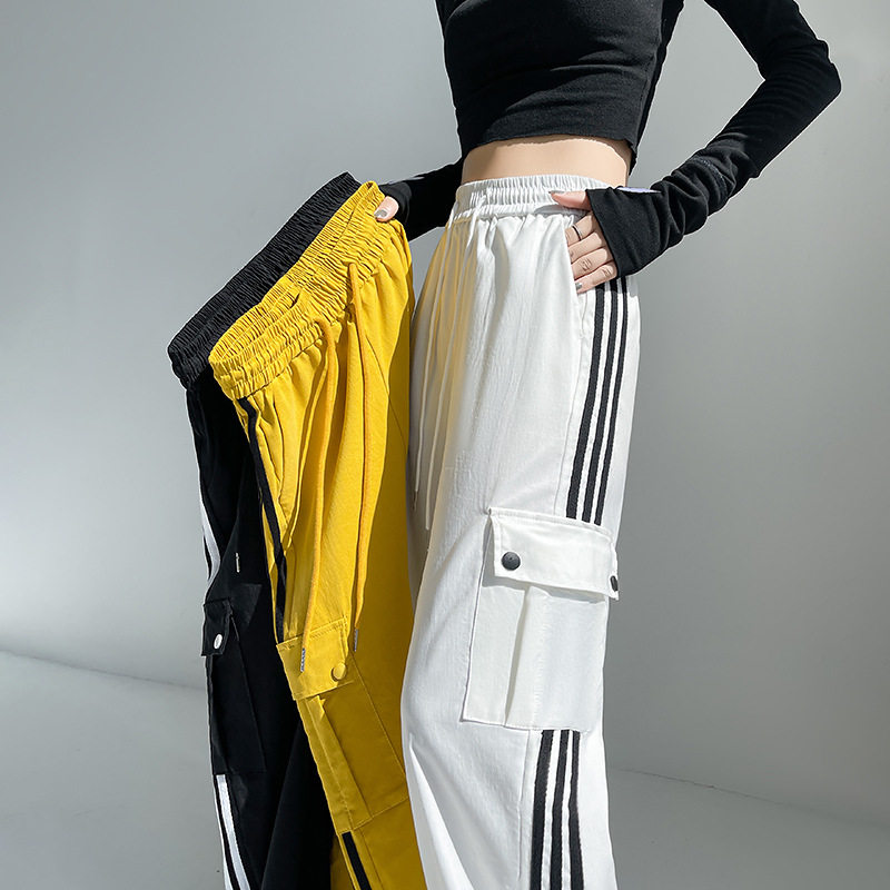 美式侧边条纹工装裤女秋季新款宽松休闲阔腿运动裤子超会购SuperM