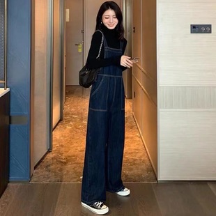 金智妮同款裤子背带牛仔裤女宽松直筒时尚新款春秋连体裤小个子遮