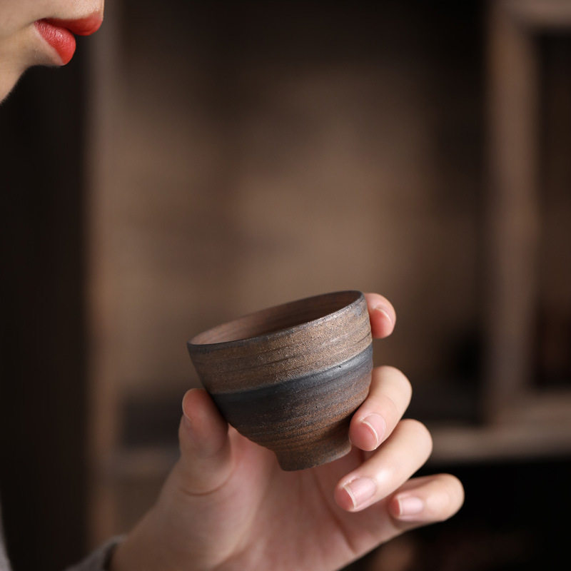 古早烧茶杯手工粗陶主人杯新中式陶瓷功夫茶具复古窑变品茗杯