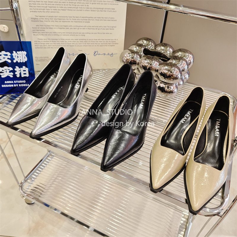 撤柜法式小高跟鞋女2024春秋新款细跟尖头浅口单鞋职业工作鞋子女