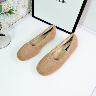 撤柜新款仙女风平底方根水貂毛奶奶鞋女加绒保暖软底毛毛鞋女外穿