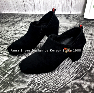 商场撤柜2023年新款方头深口单鞋女秋冬两穿高跟鞋方头粗跟女鞋靴