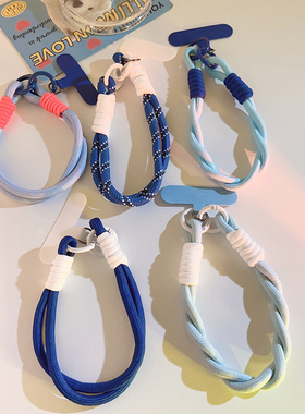 小众ins简约蓝色系列编织手绳腕带适用于手机壳便携挂饰钥匙扣手环耳机套百搭创意个性男女款配件CCD相机挂链