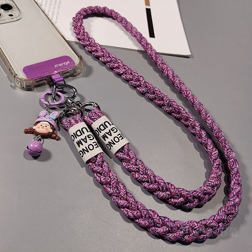 双域手机挂绳女斜挎长款马尾编织背带绳子户外旅游登山出行包包链吊坠挂件手机壳电话套相机小蜜蜂侧背肩挂绳