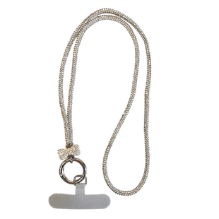 手机挂绳长款蝴蝶结镶水钻挂脖带子奢华时尚满钻挂链女生高档户外旅游闪手链短款手腕绳背带夹片式手机壳通用