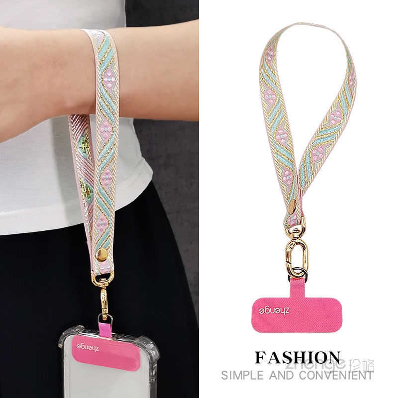 双域花纹编织手机挂绳女手腕式短款ins户外旅游登山出行逛街防丢手提链带子宽版结实耐用电话套壳钥匙绳通用