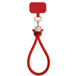 手机挂绳新年编织粗手绳ins卡通吊坠挂件男女短款手提红绳招财猫ccd相机手腕带子金属扣结实防摔夹片式壳通用