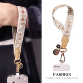 女士百搭 户外爬山旅游行逛街防丢摔手提链带子电话套壳相机挂件吊绳时尚 双域手机挂绳复古纹织带手腕短款 宽版
