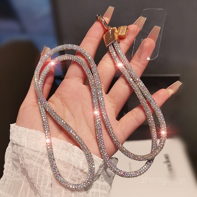 双域满钻挂脖手机链女高级感小众户外防丢挂脖绳长款不勒脖子轻奢时尚挂饰钥匙挂件工牌壳套手机挂绳通用新款