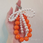 手提挂饰精致百搭手工串珠挂件钥匙扣夹片手机壳通用吊绳 女款 手机挂绳短款 手腕挂链蝴蝶结串珠手机链高端时尚