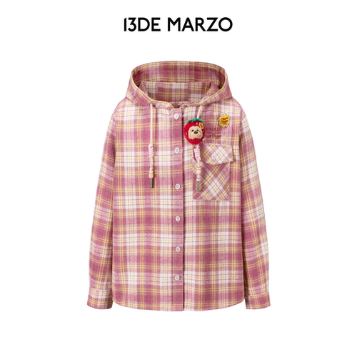 13DE MARZO x 珍宝珠联名系列2026春夏新款带帽衬衫复古格纹外套