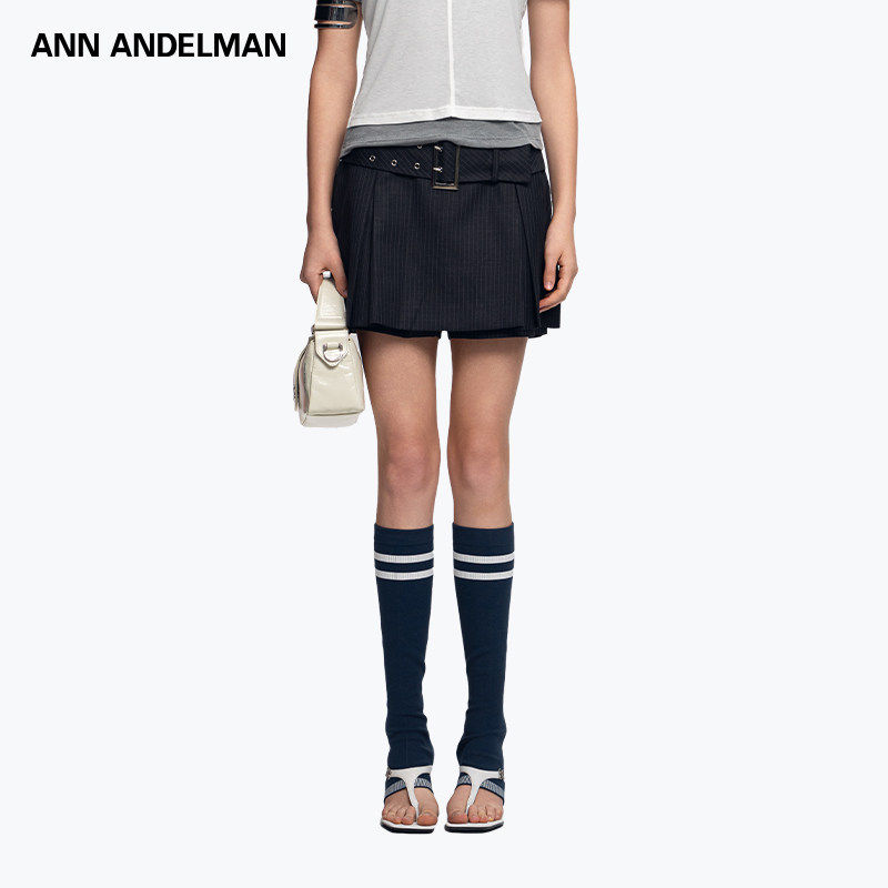 ANN ANDELMAN 灰色修身设计感直筒休闲裤条纹短西装裙裤女,女装/女士精品,休闲裤,淘宝优惠券,粉丝福利购,淘宝优惠卷