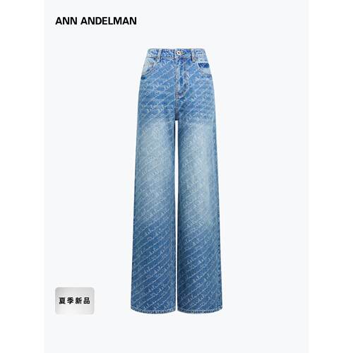 ANN ANDELMAN字母提花阔腿牛仔裤设计感高腰直筒裤