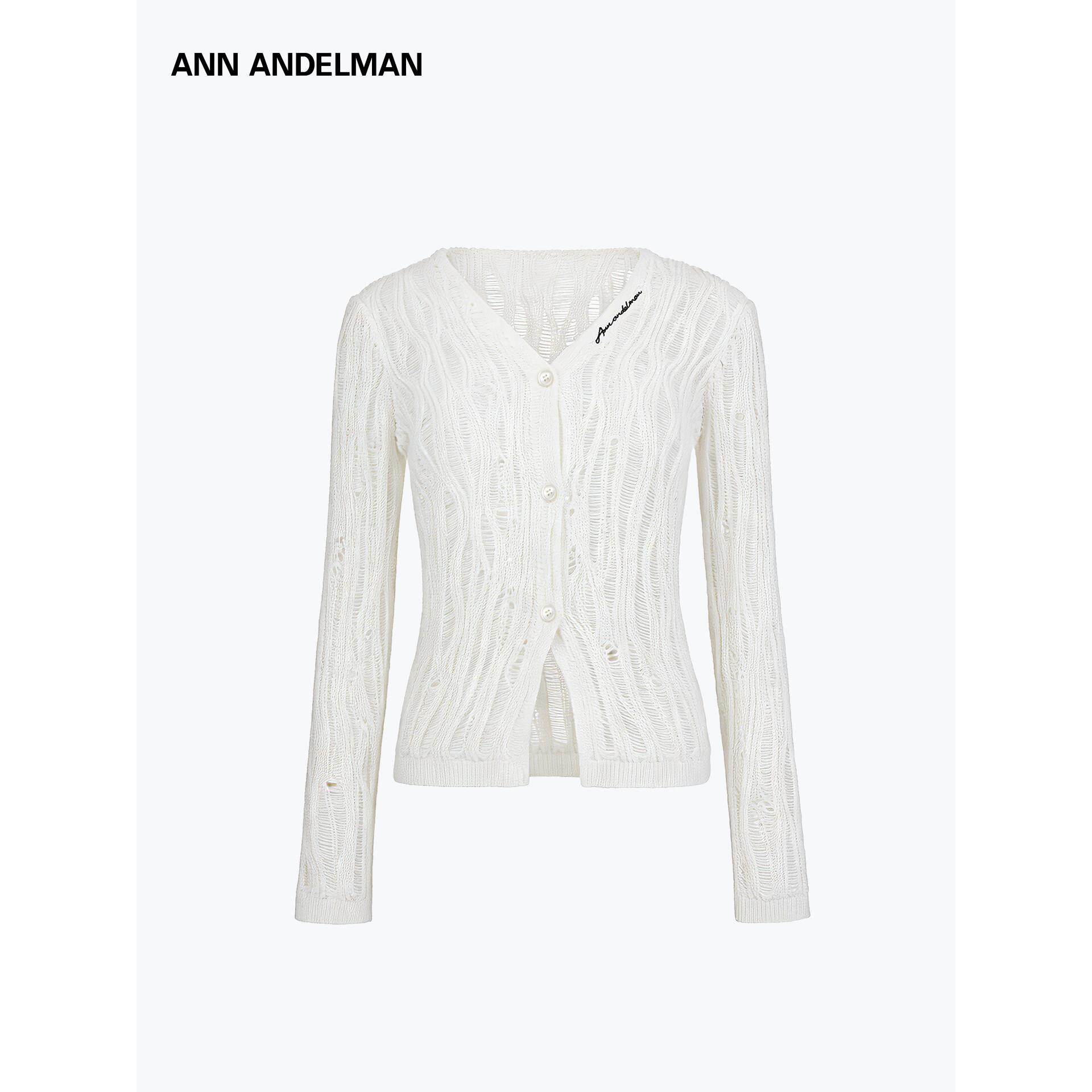 ANN ANDELMAN2026夏季新款缕空V领长袖毛针织衫女麻花纹薄款上衣