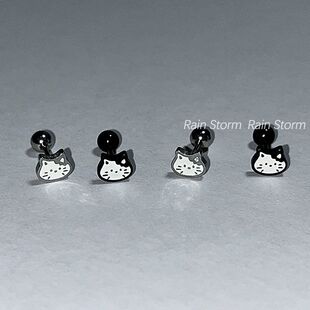 Rain Storm超可爱猫咪钛钢耳骨钉小众独特拧螺丝耳蜗钉免摘耳钉女