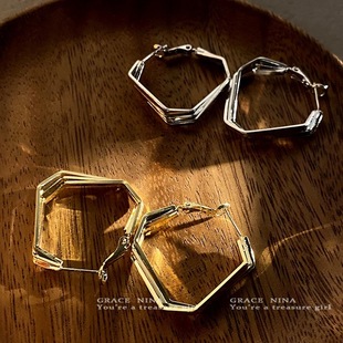 日韩风高级感几何重叠耳环2024年新款潮网红耳钉女小众设计感耳饰