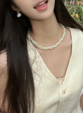 缠绕珍珠项链女法式复古锁骨链简约高级感配饰品