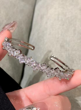 璀璨星星~闪钻破碎感轻奢高级不规则镶钻锆石手镯精致开口设计手