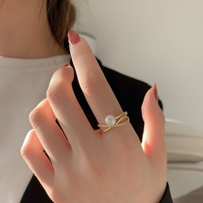 简约珍珠戒指女ins潮超仙时尚个性食指戒轻奢小众设计感指环配饰