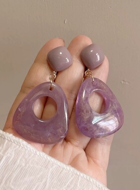 紫色系晕染几何镂空耳钉女大气港风复古高级感小众耳环耳饰品耳坠