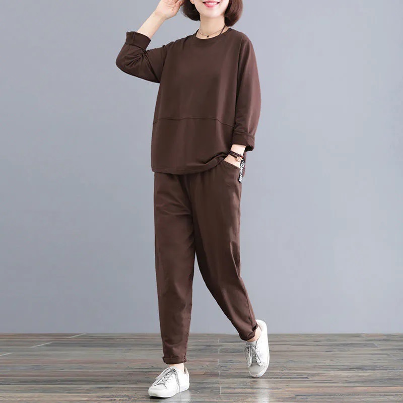 大码休闲运动套装女春秋季新款时尚洋气遮肚显瘦时尚卫衣两件套