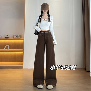 子XS145 重工刺绣直筒阔腿裤 150矮小个子穿搭高腰牛仔裤 女2026春款