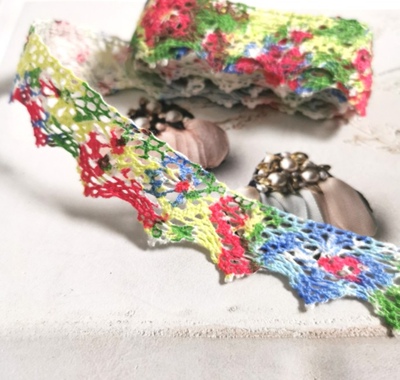 12米价 烟紫色花朵小圆圈棉棉线花边衣裙装饰多色