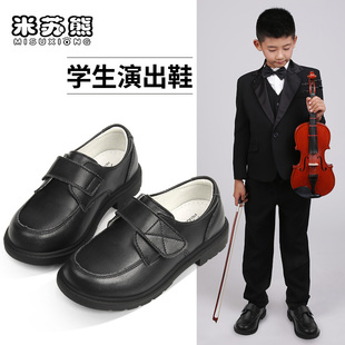 男童皮鞋校服新款春秋款黑色儿童真皮英伦风小学生表演出软底单鞋