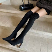 高跟长筒靴女2025年新款 瘦瘦靴粗跟过膝长靴显瘦小个子高筒弹力靴