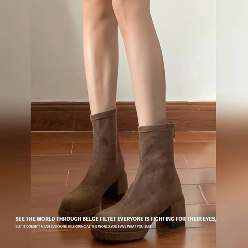 时装靴粗跟厚底防水台短靴女