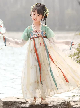 汉服女童2025春装儿童演出服女孩裙子中国风古装云肩唐风中小童