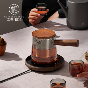 家用 耐高温侧把茶壶玻璃煮茶器花茶壶木把单壶过滤功夫茶具套装