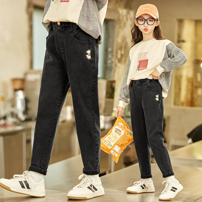 女童牛仔裤秋季2023新款女大童秋装女孩宽松直筒洋气裤子12岁15潮