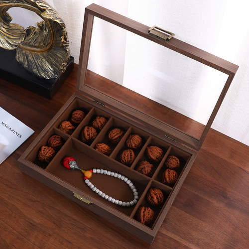 复古文玩狮子头核桃佛珠收藏盒