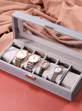 新款高级灰色手表收纳盒首饰盒防尘玻璃盖腕表展示盒手链手表盒子