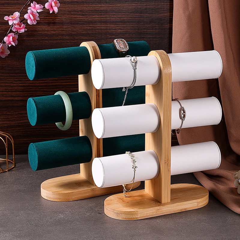 立式竹木可拆三层手镯展示架手串手链架珠宝首饰收纳道具手表架子