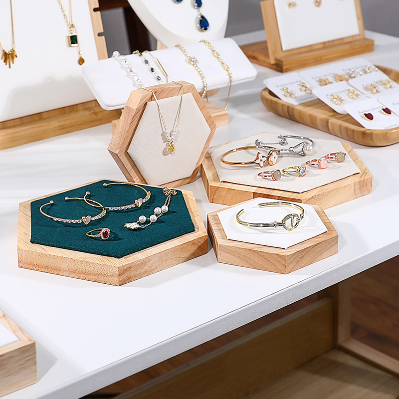 六边形三件套首饰托盘饰品展示架木质摆件手镯手链陈列拍照道具